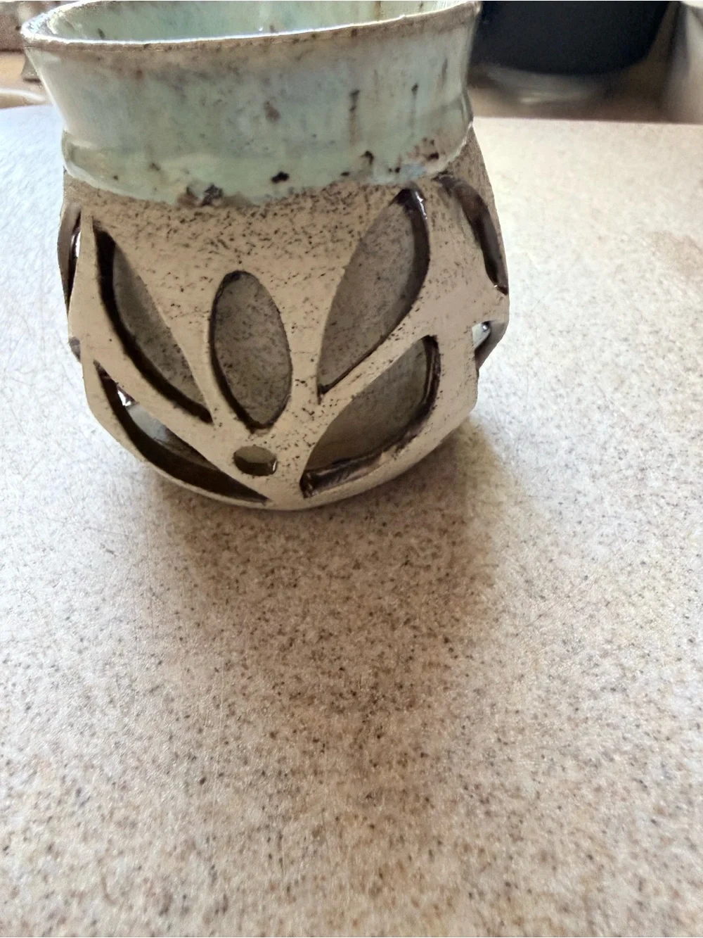Glazed Ceramic Cup in Aqua and Speckled Cream